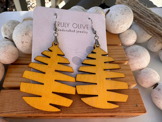 Truly Olive Wood Mandala Tree Shape - Earrings Dangle Earrings