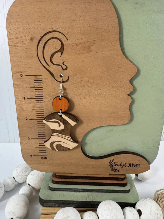 Truly Olive Groovy Swirl Engraved Wood Earrings - Earrings Dangle Earrings