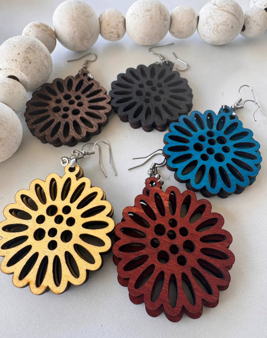 Truly Olive Flower Shape Wooden Lightweight Earrings - Earrings Dangle Earrings