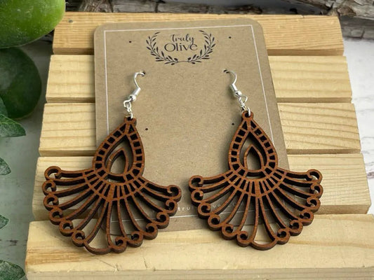 Truly Olive Bohemian Wood Mandala Earrings - Earrings Dangle Earrings