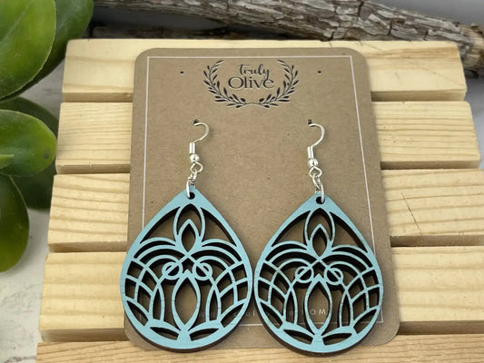 Truly Olive Small Mandala Wood Earrings - Earrings Dangle Earrings
