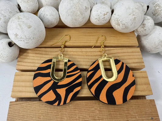 Truly Olive Tiger Pattern Wood Earrings - Earrings Dangle Earrings