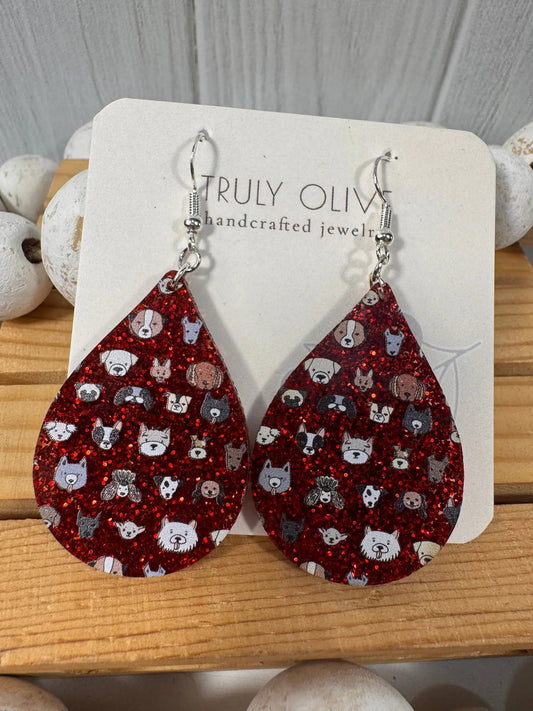 Truly Olive Adorable Red Acrylic Dog Face Earrings - Earrings Dangle Earrings