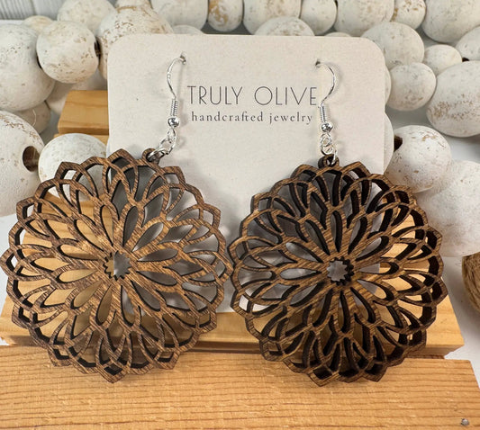 Truly Olive Wooden Oval Lightweight Earrings - Earrings Dangle Earrings
