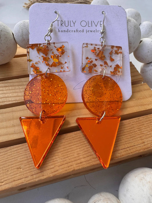 Truly Olive Orange Sparkle Dangle Earrings - Earrings Dangle Earrings