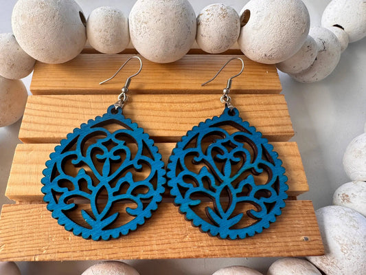 Truly Olive Intricate Wood Earrings - Earrings Dangle Earrings