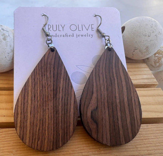 Truly Olive Double Shot Exotic Espresso Cafe Collection Wood Earrings - Earrings Dangle Earrings