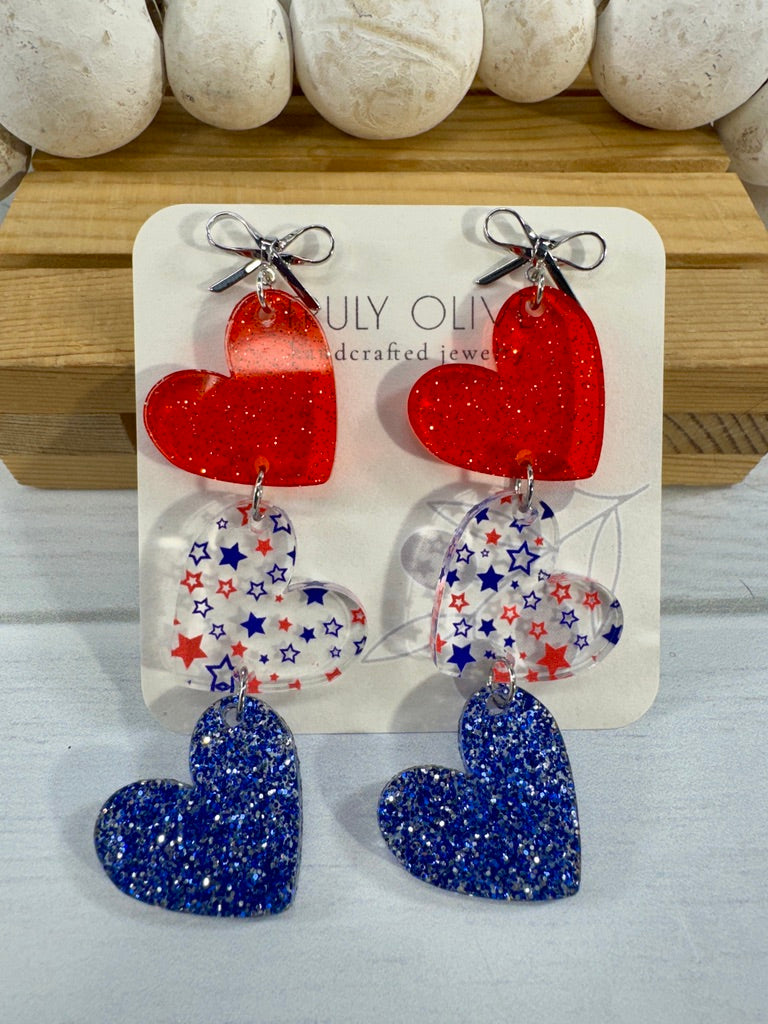Red White and Blue Heart Dangles