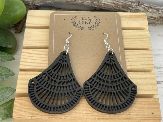 Truly Olive Elegant Shapely Wood Earrings - Earrings Dangle Earrings
