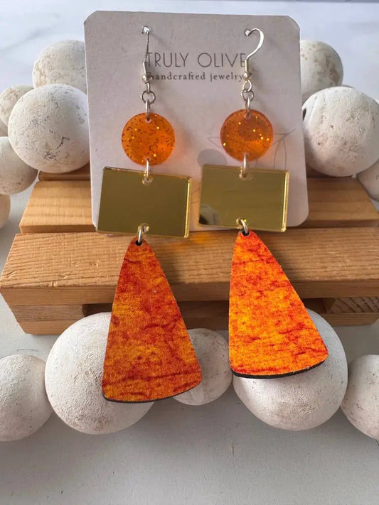 Truly Olive Gold and Orange Fall Dangle Earrings - Earrings Dangle Earrings