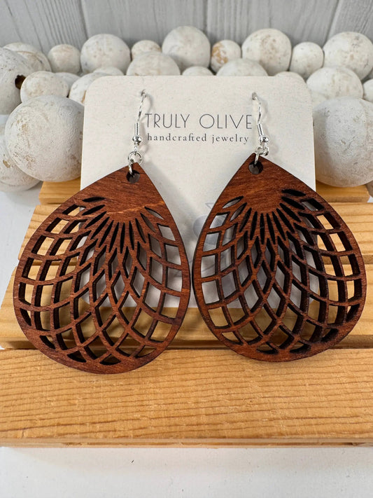 Truly Olive Wooden Statement Earrings - Earrings Dangle Earrings
