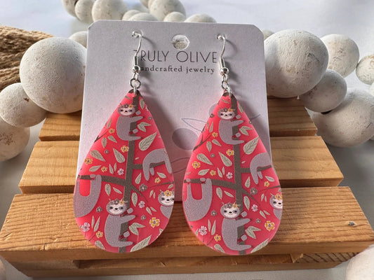 Truly Olive Adorable Pink Acrylic Sloth Earrings - Earrings Dangle Earrings