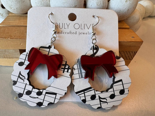 Truly Olive Music Notes Christmas Wreath Earrings - Earrings Dangle Earrings