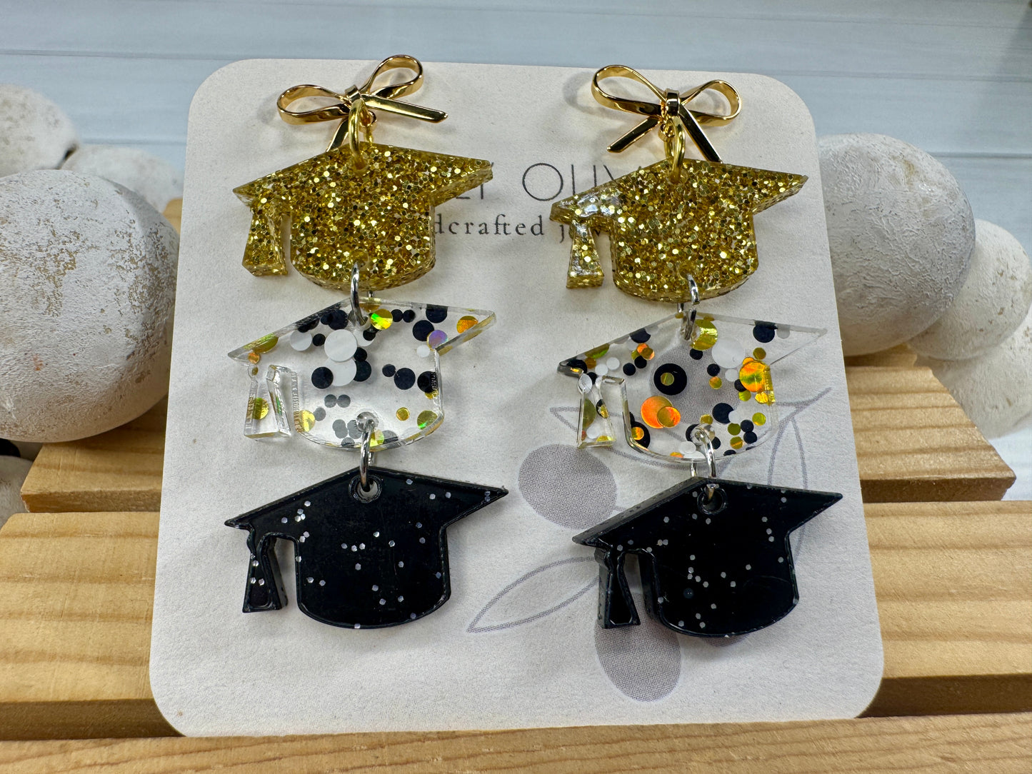 Gold and Black Graduation Cap Earring Dangles