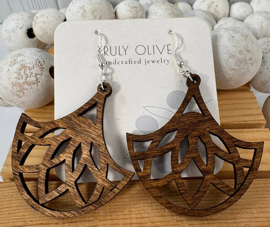 Truly Olive Fan Shape Lightweight Wood Earrings - Earrings Dangle Earrings