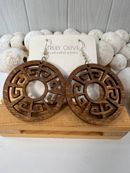 Truly Olive Discover the Exquisite Aura of Ornate Wood Mandala Earrings - Earrings Dangle Earrings