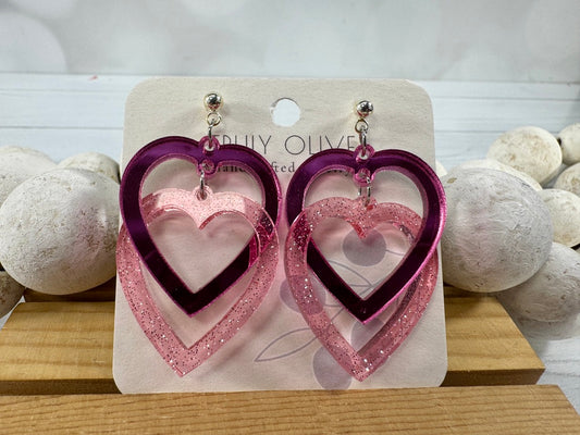 Connected Pink Double Heart Earrings