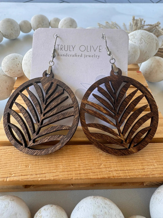 Truly Olive Leaf Shape Wood Dangle Earrings - Earrings Dangle Earrings