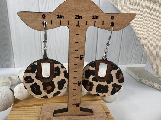 Truly Olive Leopard Pattern Wood Earrings - Earrings Dangle Earrings