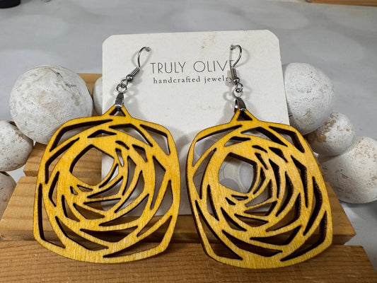 Truly Olive Wood Boho Mandala Earrings - Earrings Dangle Earrings