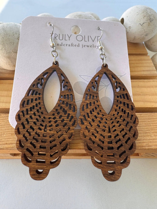 Truly Olive Classic Elegant of Oval Shaped Wood Earrings - Earrings Dangle Earrings