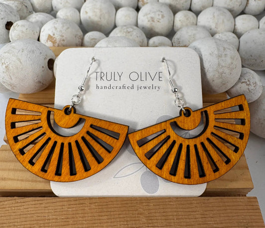 Truly Olive Fan Shape Wood Earrings - Earrings Dangle Earrings