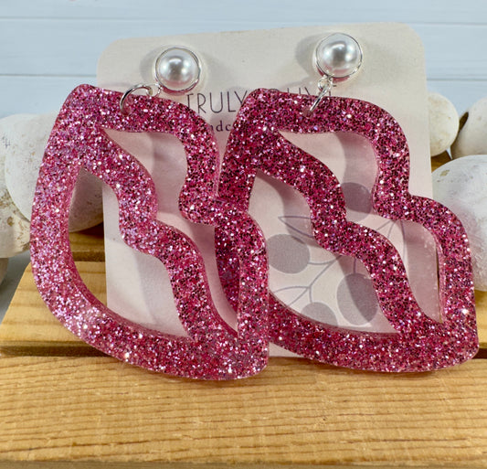 Hot Pink and Light Pink Lip and Heart Earrings