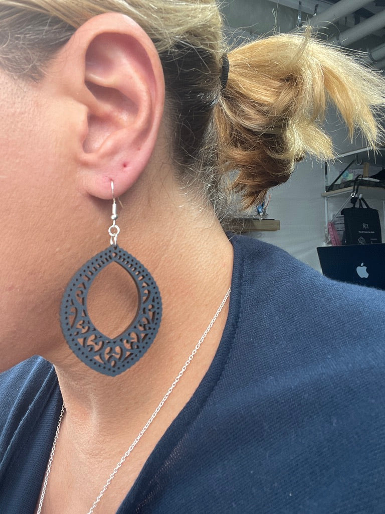 Stunning Wood Mandala Earrings in Unique Oval Shape
