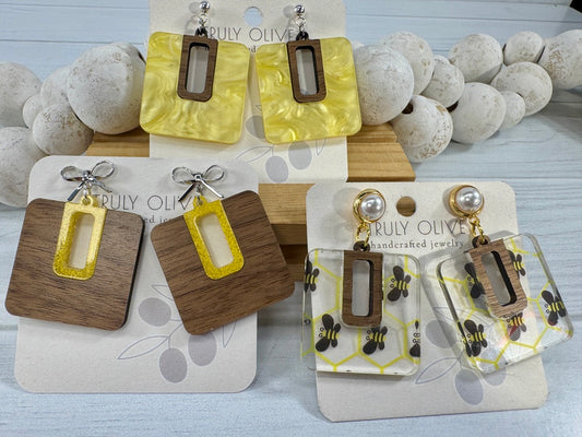 Yellow Bumble Bee Dangle Drop Earrings