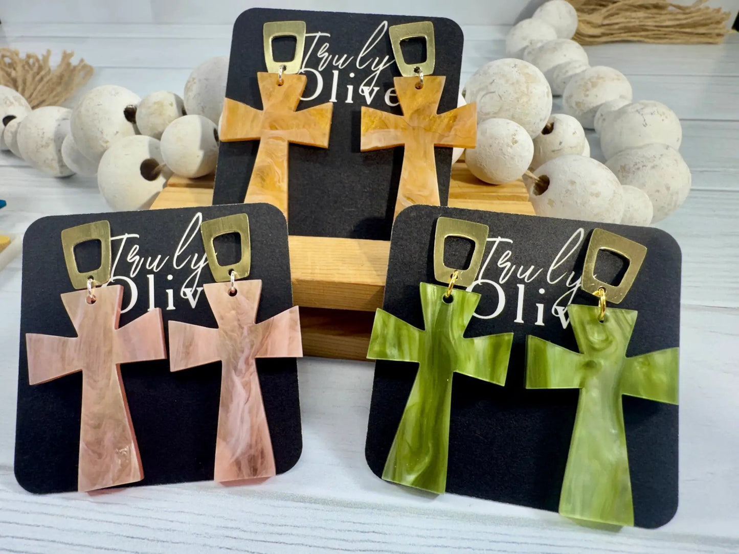 Trulyolive Shimmery Glossy Cross Earrings – Statement Faith Jewelry - Earrings