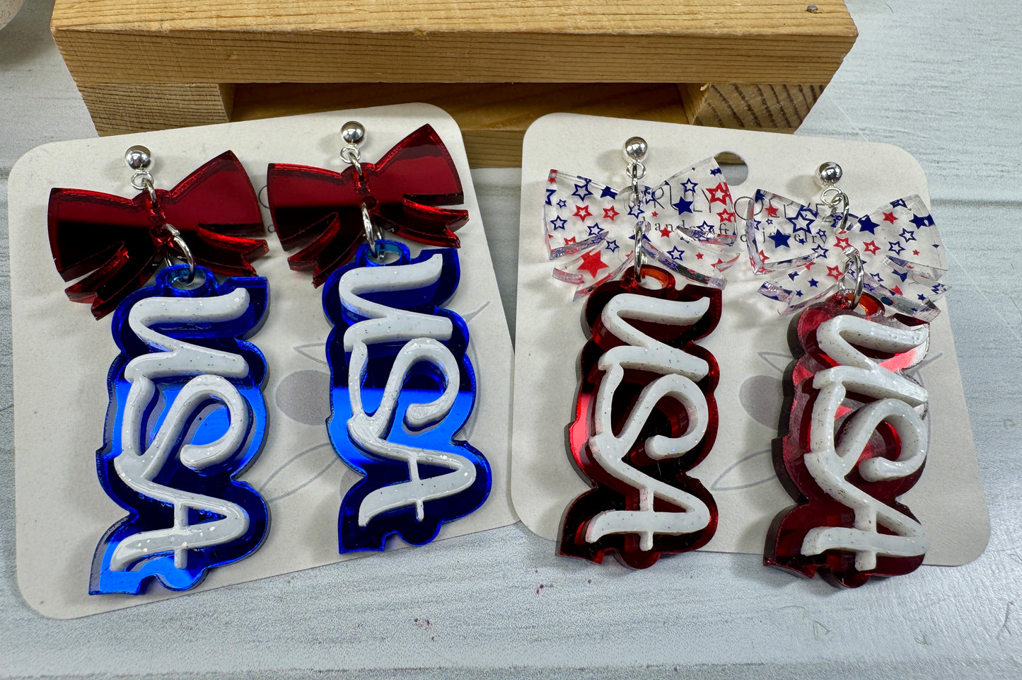 Patriotic USA Bow Dangle Earrings