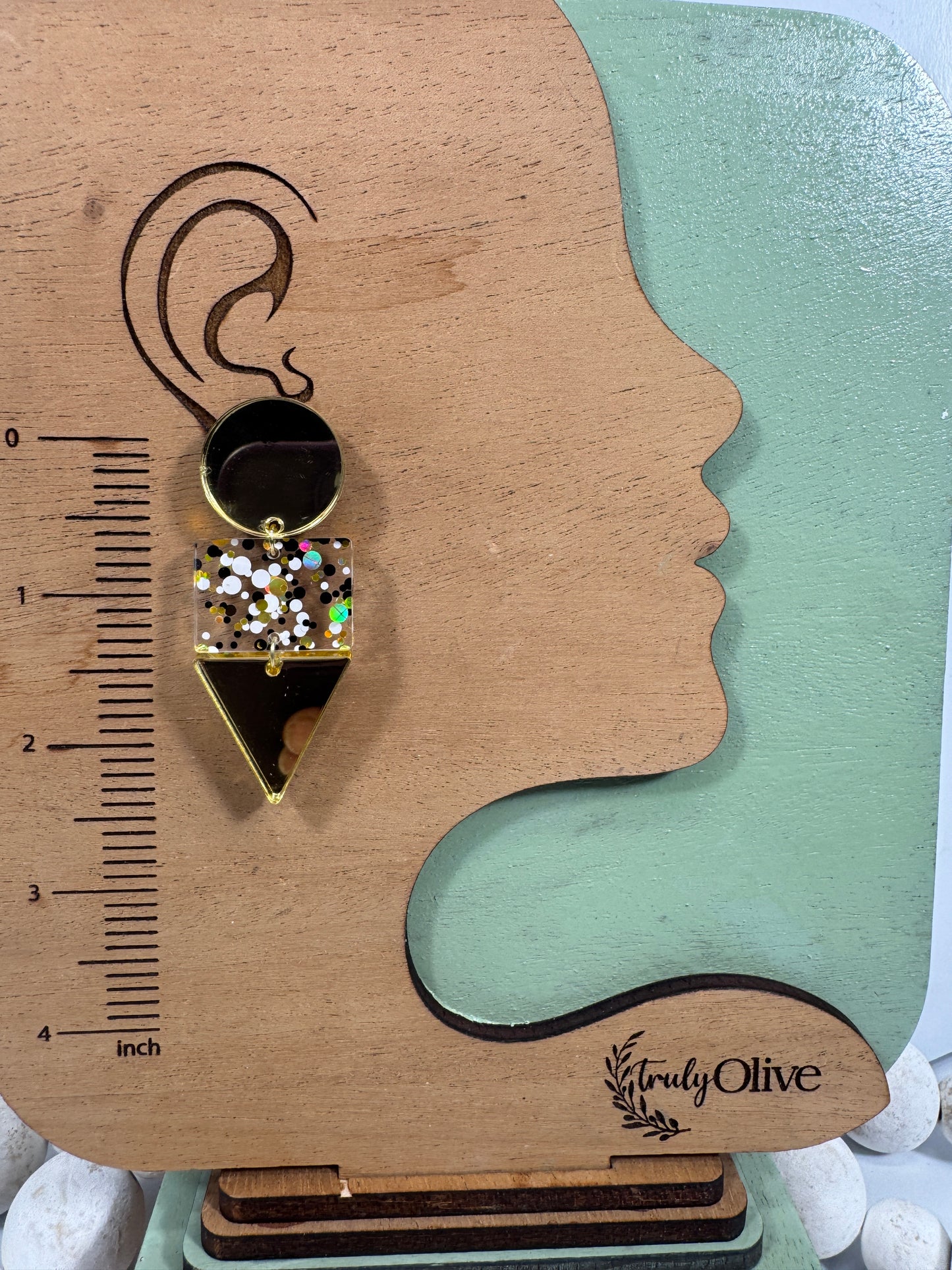 Gold Black and White Glitter Confetti Acrylic Earrings