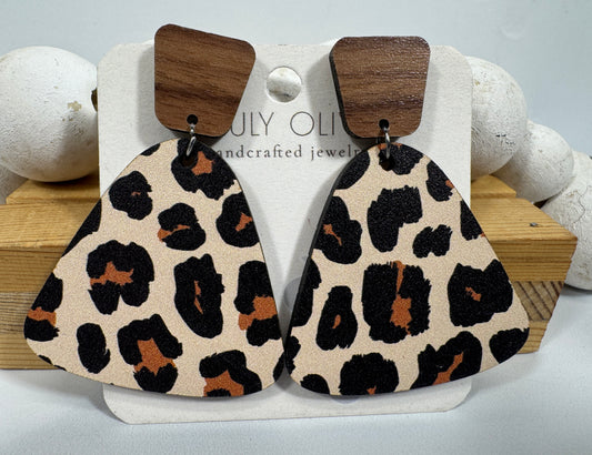 Exotic Leopard Print Reclaimed Wood Earrings