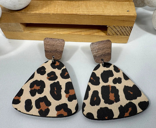 Truly Olive Exotic Leopard Print Reclaimed Wood Earrings - Earrings Stud/Post Earrings