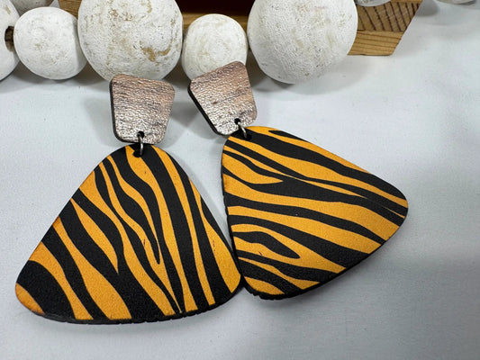 Truly Olive Exotic Reclaimed Wood Zebra Print Earrings - Earrings Stud/Post Earrings
