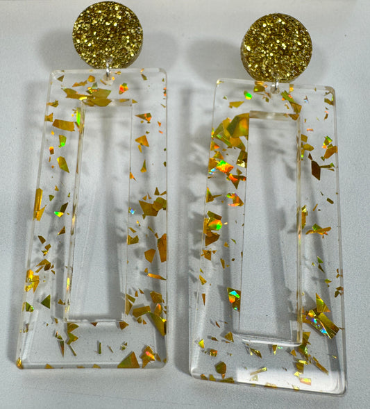 Mirrored Gold Acrylic Glitter Earrings