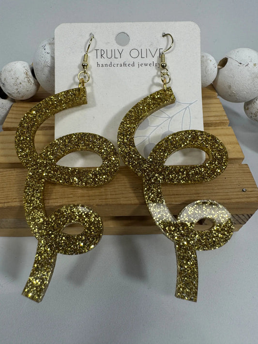 Truly Olive Gold Glitter Christmas Earrings – Festive Holiday Dangle Earrings 2025 - Earrings Dangle Earrings