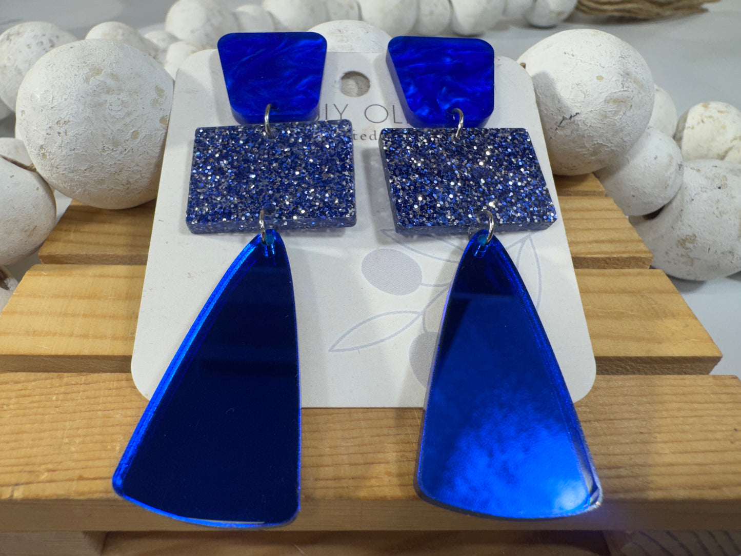 Royal Blue Glitter Glass Holiday Earrings