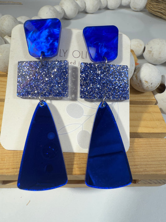 Royal Blue Glitter Glass Holiday Earrings