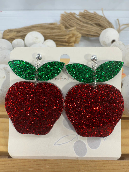 Trulyolive Teacher Apple Earrings - Sparkly Shiny Apple Earrings For Back To School - Earrings