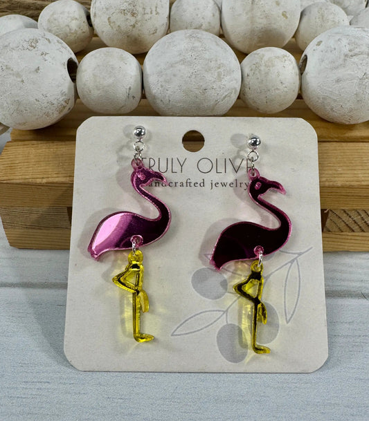 Trulyolive Pink Flamingo Earrings - Earrings