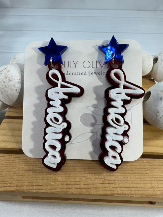 Patriotic America Earrings — Red, White and Blue Statement Jewelry