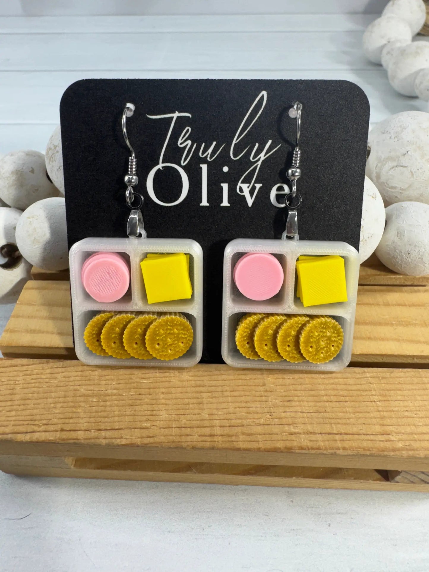 Truly Olive Lunchables Earrings | Charcuterie Earrings | Snack Earrings | Food Jewelry | Cracker Cheese Cookie Earrings | Fun Gift - Earrings Dangle Earrings