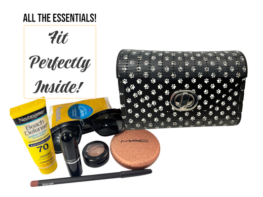 Puppy Paw Print Blue Flower Pattern Wood Handbag Clutch Purse