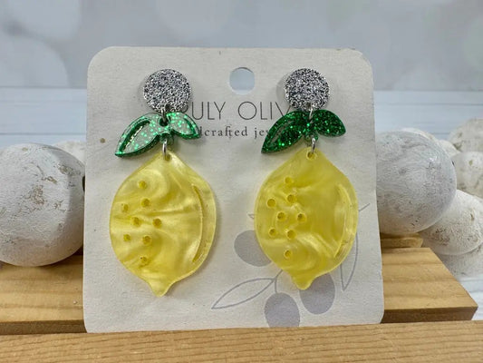 Truly Olive Lemon Drop Sparkly Earrings - Earrings Dangle Earrings