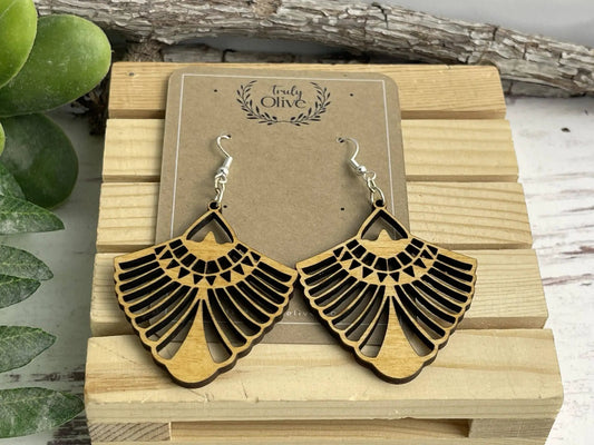 Truly Olive Bohemian Wood Mandala Earrings - Earrings Dangle Earrings