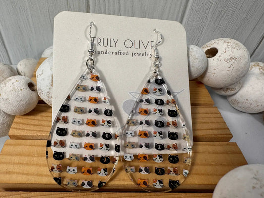 Truly Olive Adorable Acrylic Cat Face Earrings - Earrings Dangle Earrings