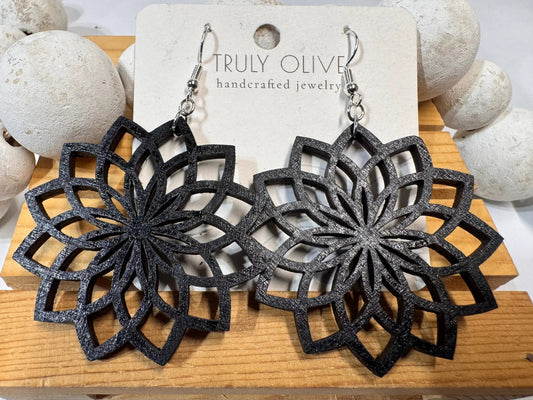 Truly Olive Natural Wood Mandala Earrings - Earrings Dangle Earrings