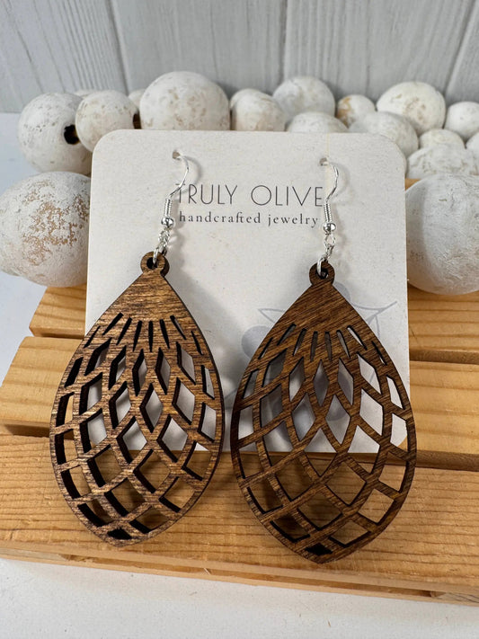 Truly Olive Wood Mandala Earrings Lightweight and Super Comfortable - Earrings Dangle Earrings