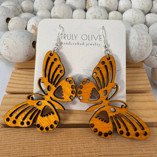 Truly Olive Perfect Wooden Butterfly Lightweight Earrings - Earrings Dangle Earrings
